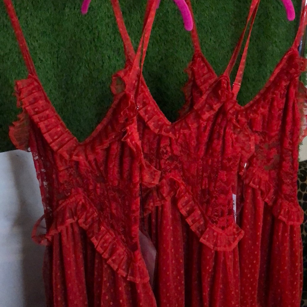 Red lace maxi dress